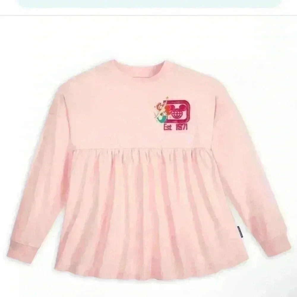 Disney World Princess Spirit Jersey Girls XL Pink Peplum Long Sleeve Pullover